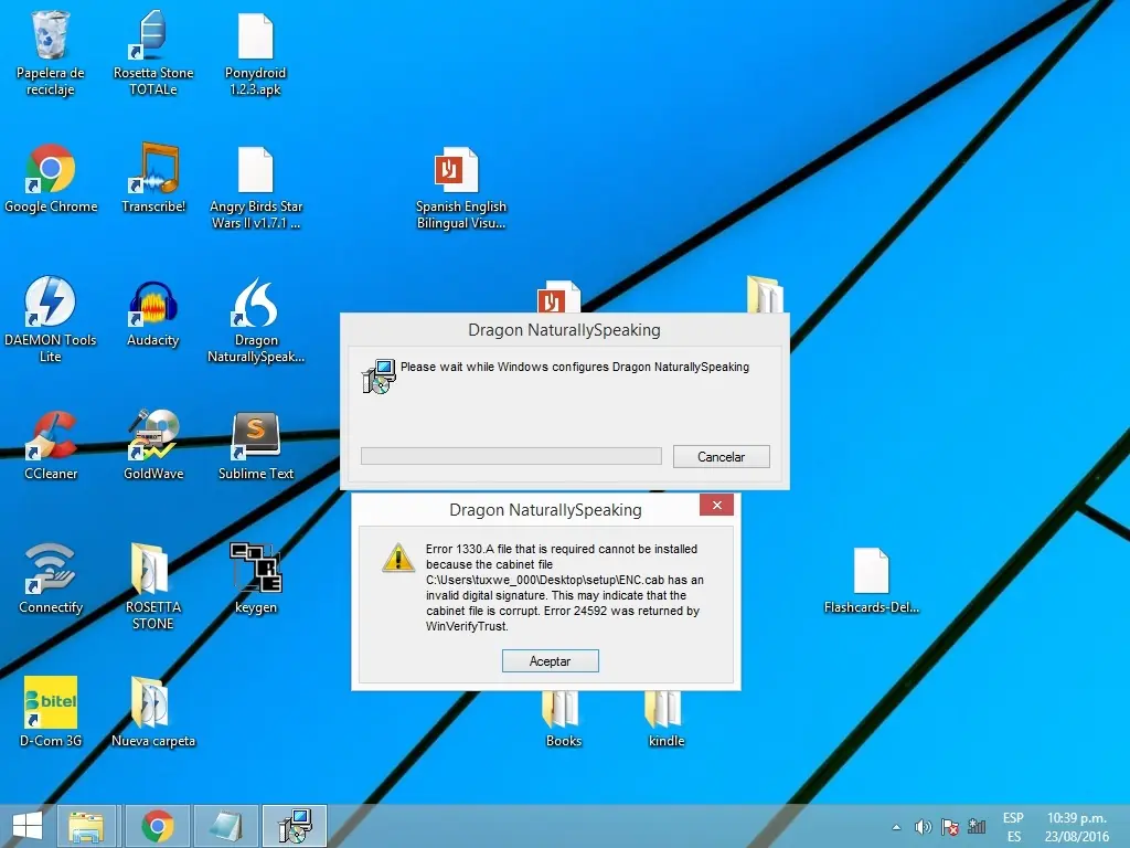 "Error 1330" en Dragon NaturallySpeaking v13.0