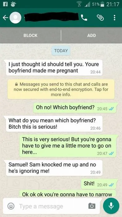Reclama por WhatsApp que la embarazaron y mira lo que paso