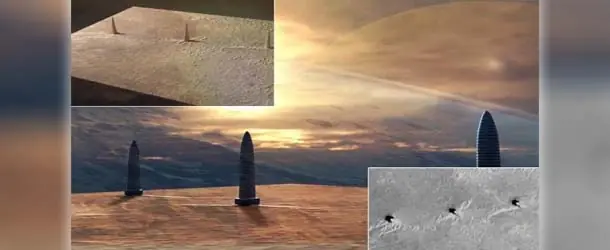 Descubren tres colosales torres en Marte