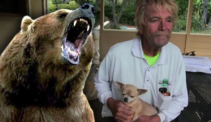 Abuelo golpeó a un oso para salvar a su perro