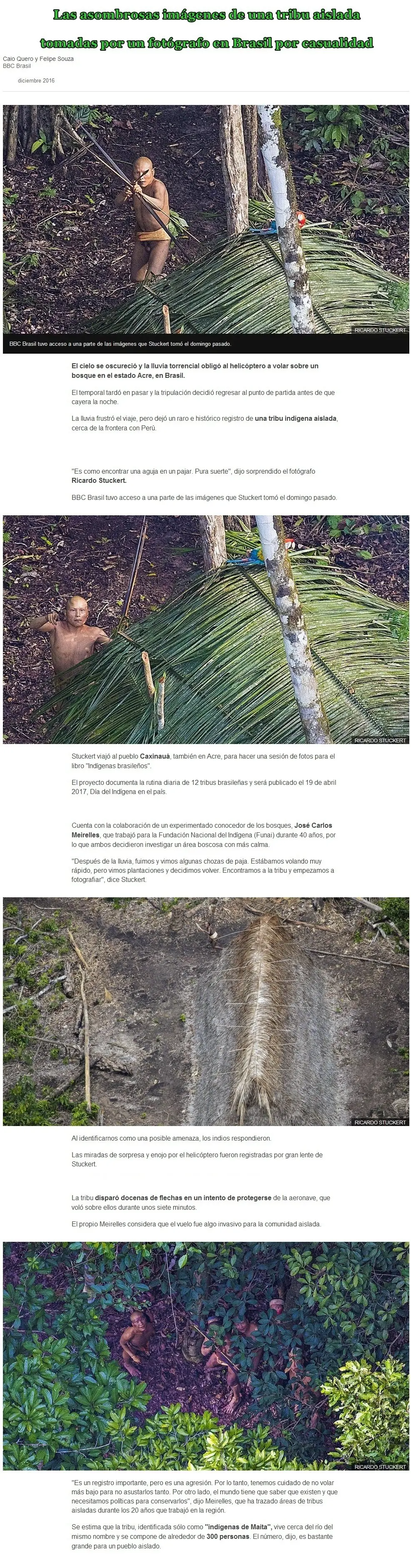 Asombrosas imágenes de la tribu aislada tomadas en Brasil
