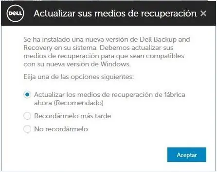Desactivar mensajes (Dell Actualizar sus medios..