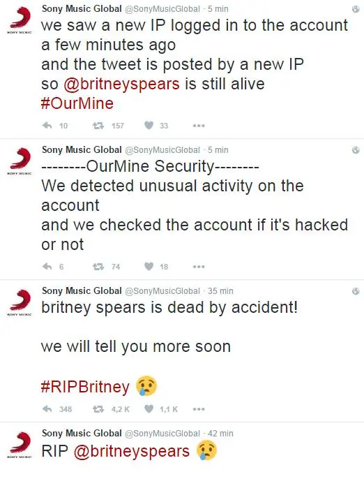 Sony Music tuiteó que Britney Spears había muerto