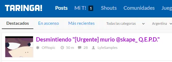 Desmintiendo "[Urgente] murio @skape_ Q.E.P.D."
