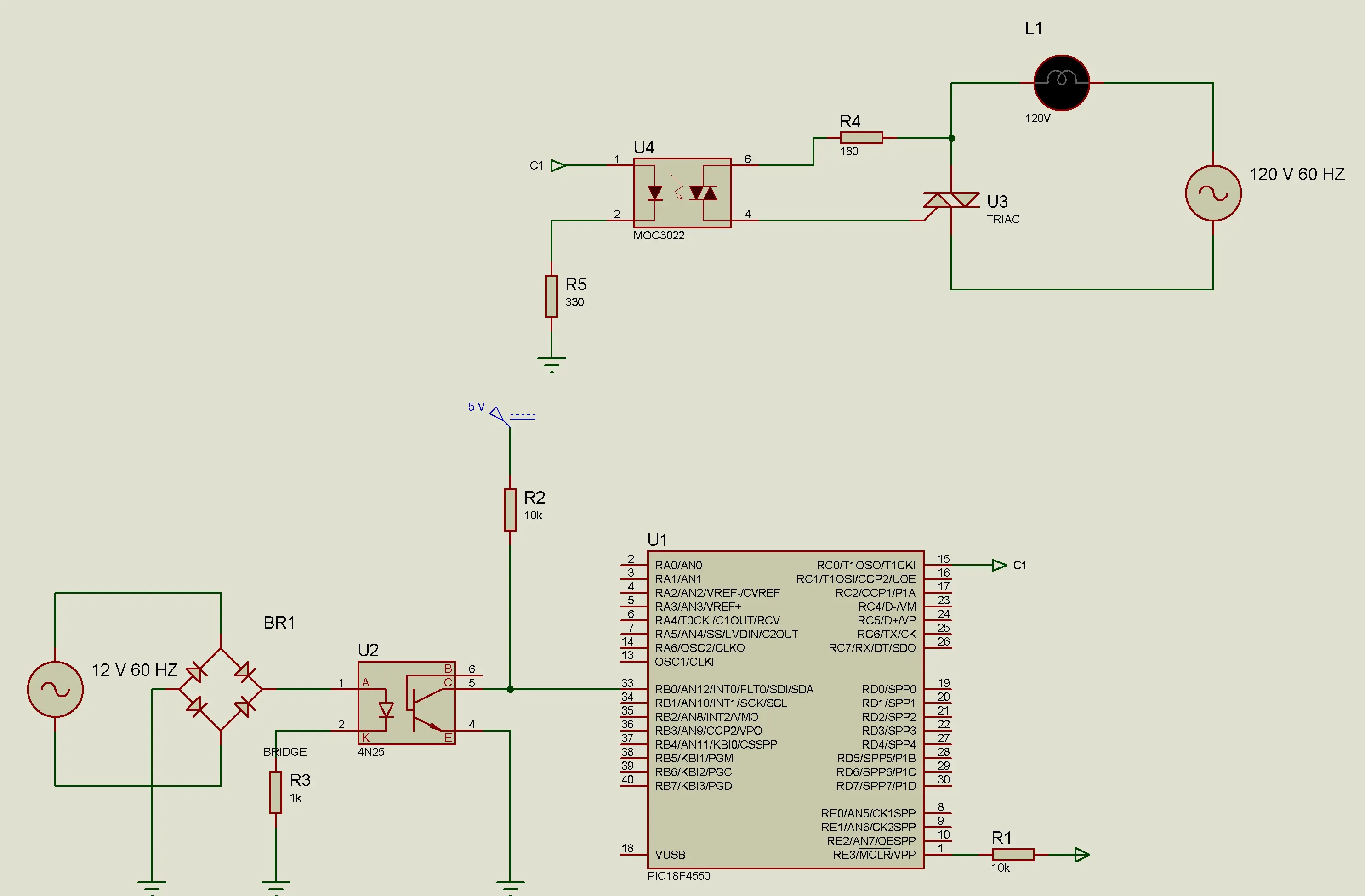 Control de angulo de disparo con TRIAC y PIC18F4550