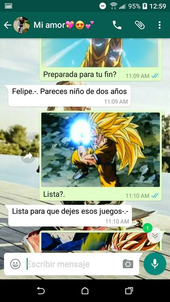 fanático de Gokú trolea a su novia vía WhatsApp