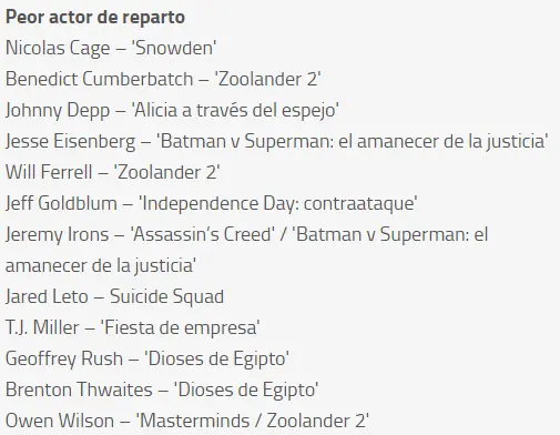 nominados premios razzie nominados premios razzie