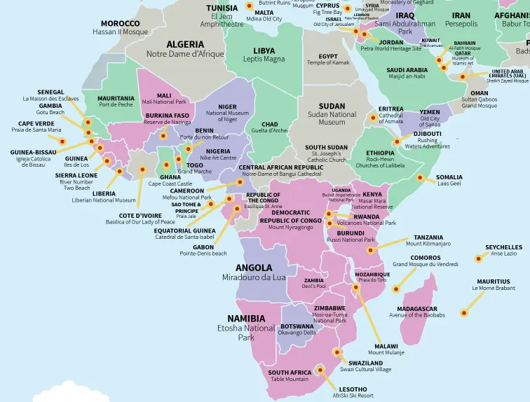 Mapa de las atracciones mas visitadas por pais