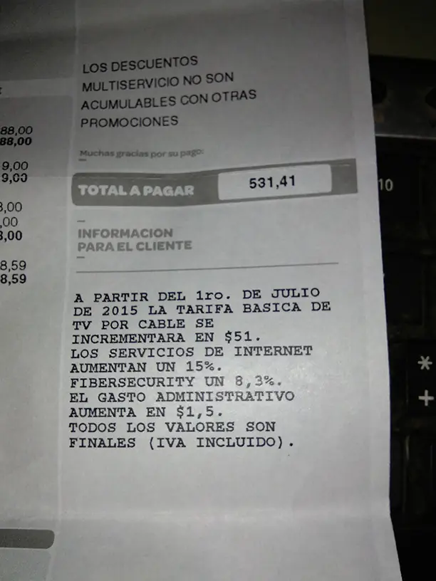 Me llegó la factura de Cablevisión/Fibertel y te la muestro