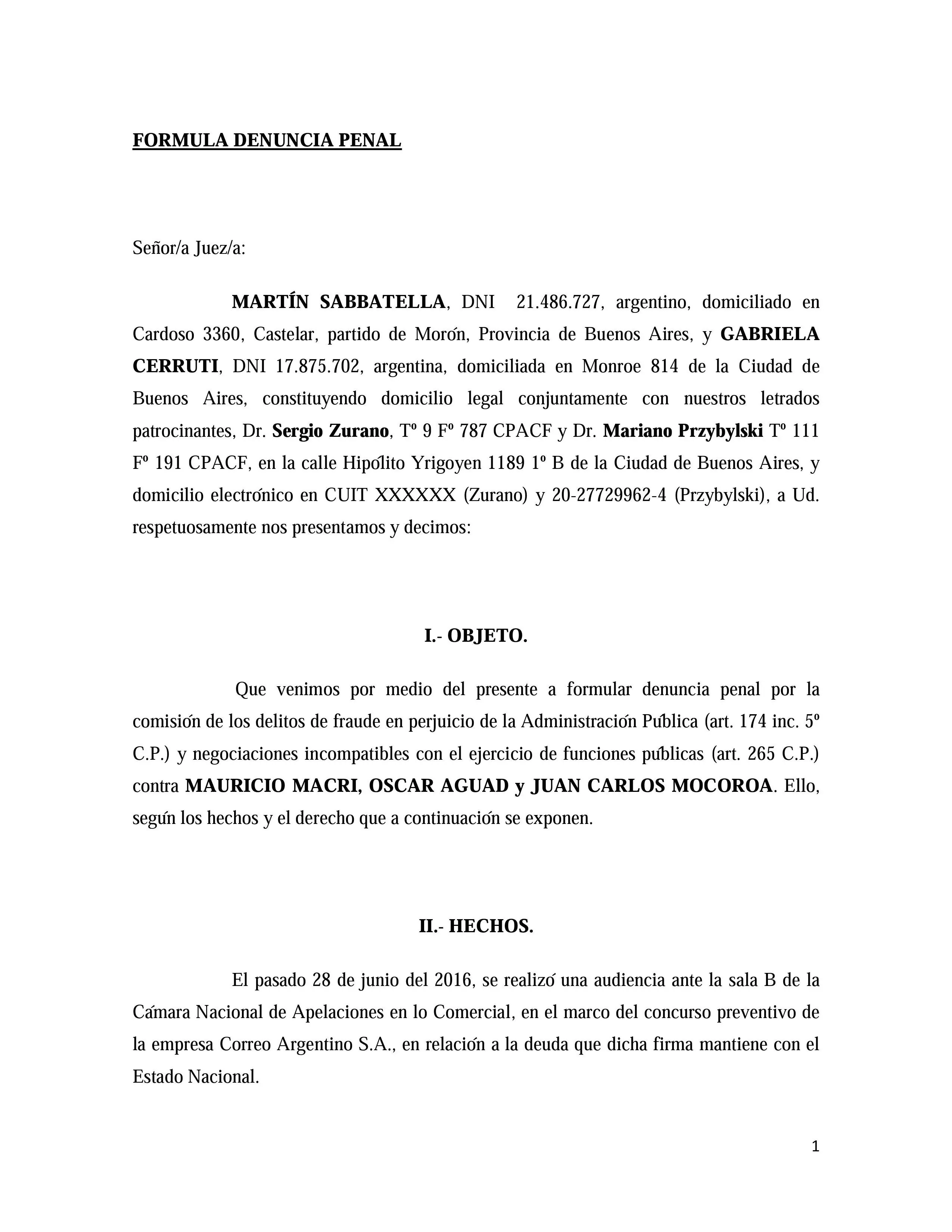 Denuncia de Sabbatella a Macri por los $70.000.000.000