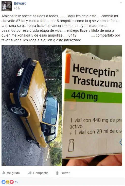 Venezolano cambia su Auto por 5 ampollas contra el cancer
