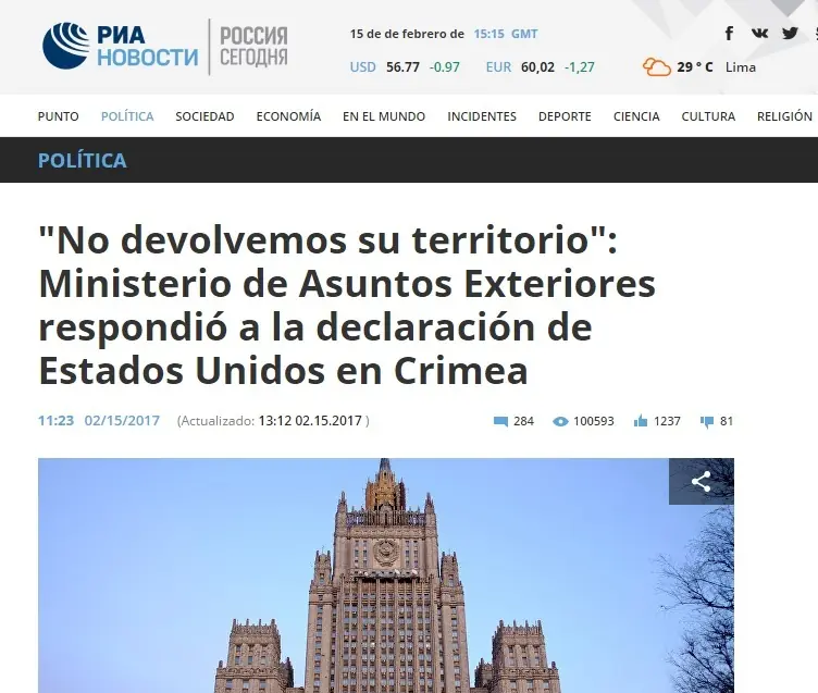 Moscú afirma que Crimea no será "devuelta" a Ucrania