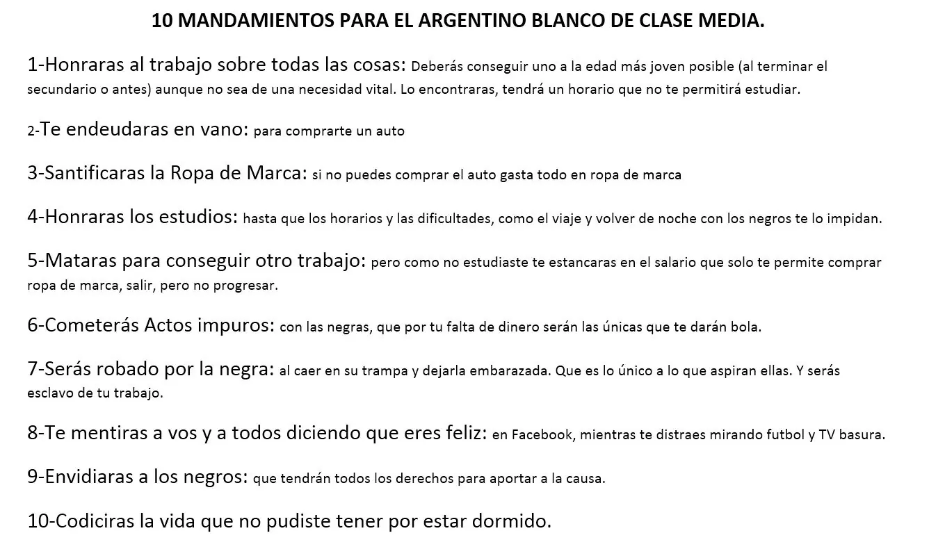 10 Mandamientos para el argentino blanco de clase media