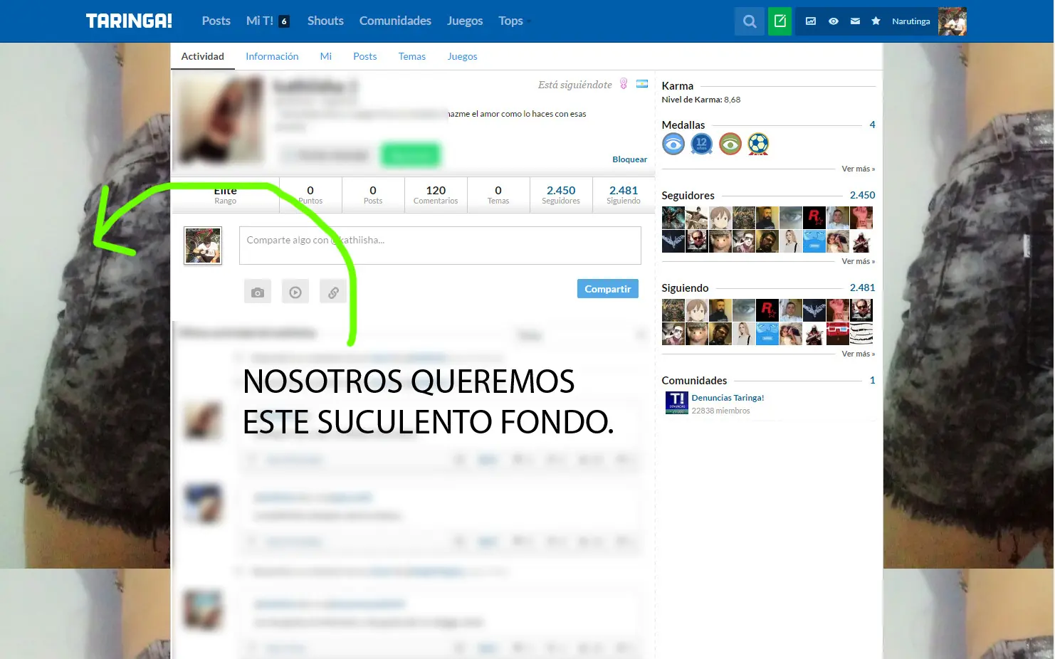 Como robar la foto del fondo de lincesa en Taringa