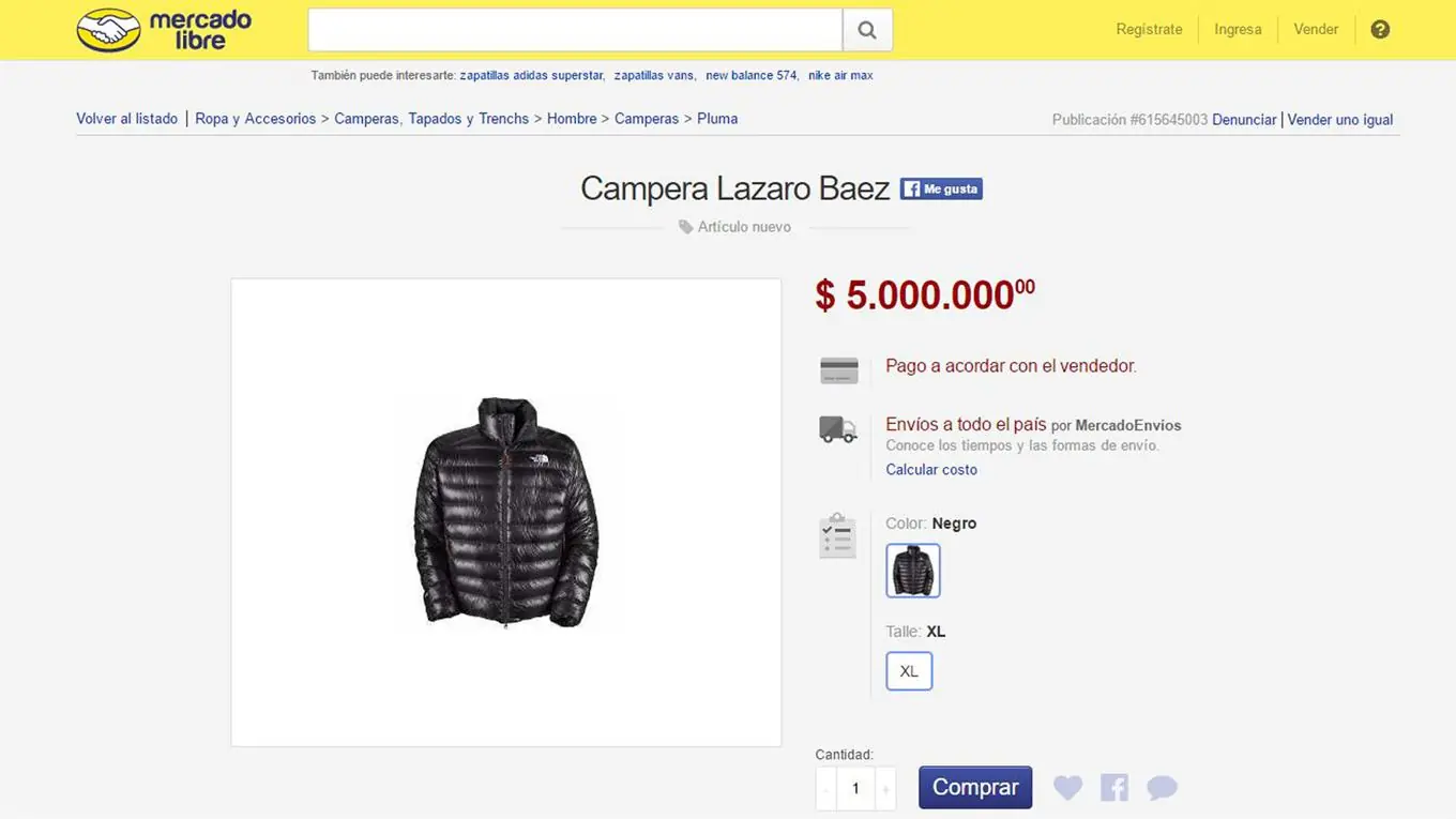 Venden Por MercadoLibre Campera de Lazaro Baez