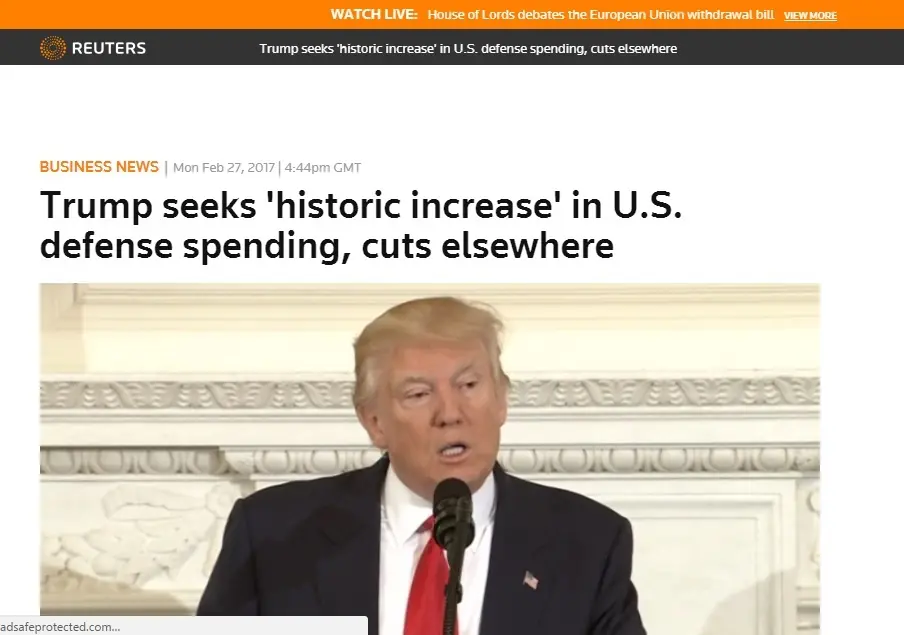 Donald Trump aumento "histórico"presupuesto militar de EE.UU