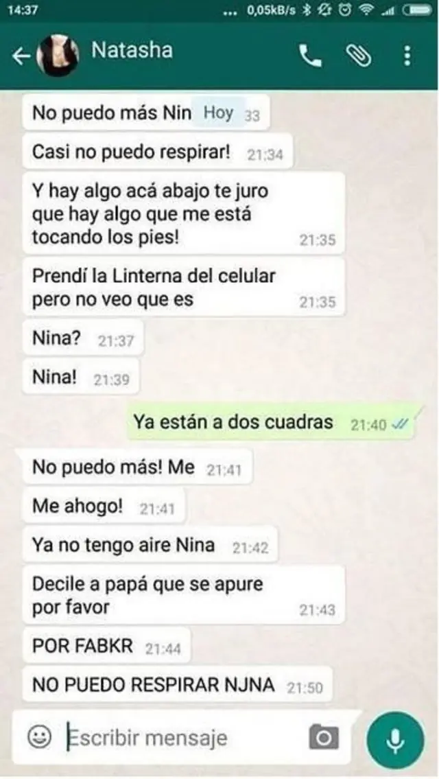 El chat de una joven enterrada viva que se volvió viral El chat de una joven enterrada viva que se volvió viral