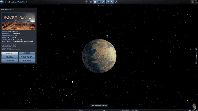 Recorre los nuevos 7 exoplanetas en esta simulación en 3D