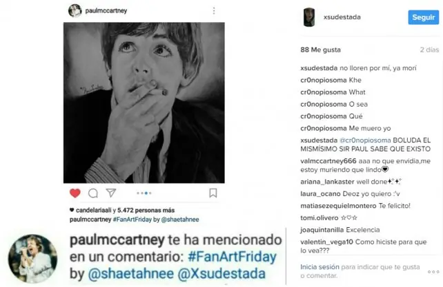McCartney publicó dibujo de rosarina