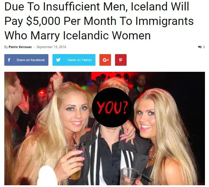 Islandia pagará $5.000 el mes si te casas con sus ciudadanas Islandia pagará $5.000 el mes si te casas con sus ciudadanas