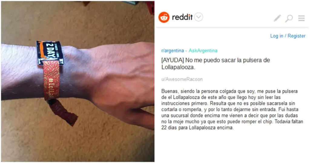 Que bolu! Se puso la pulsera de Lollapalooza 3 semanas antes