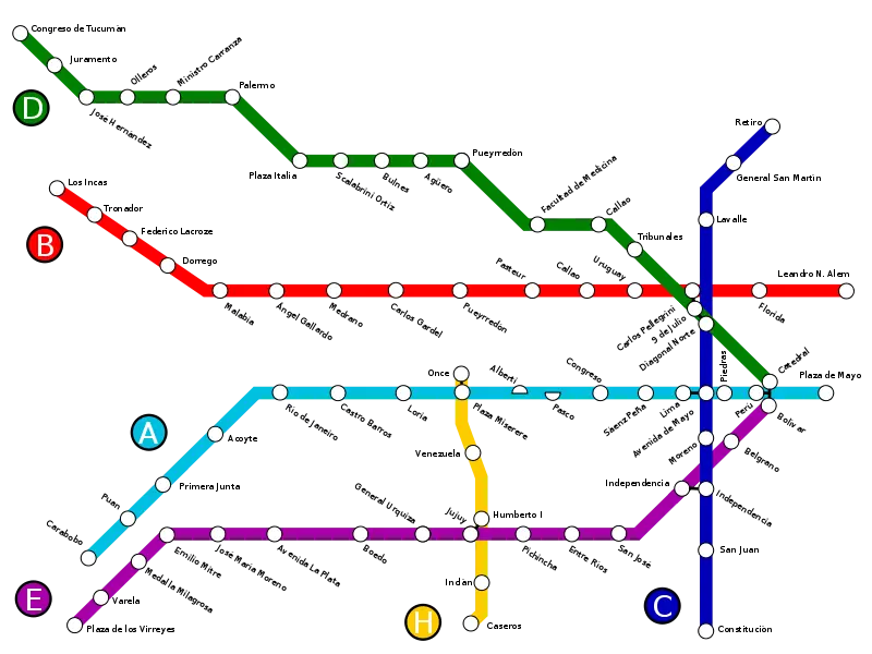Lineas de colectivos y subtes con sus paradas.