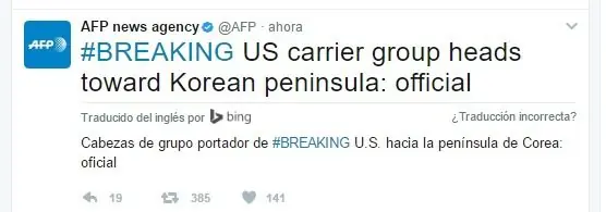 Portaviones de EE.UU dirigen hacia la península coreana