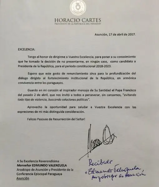 Paraguay: Horacio Cartes a lo River abandona la reelecccion