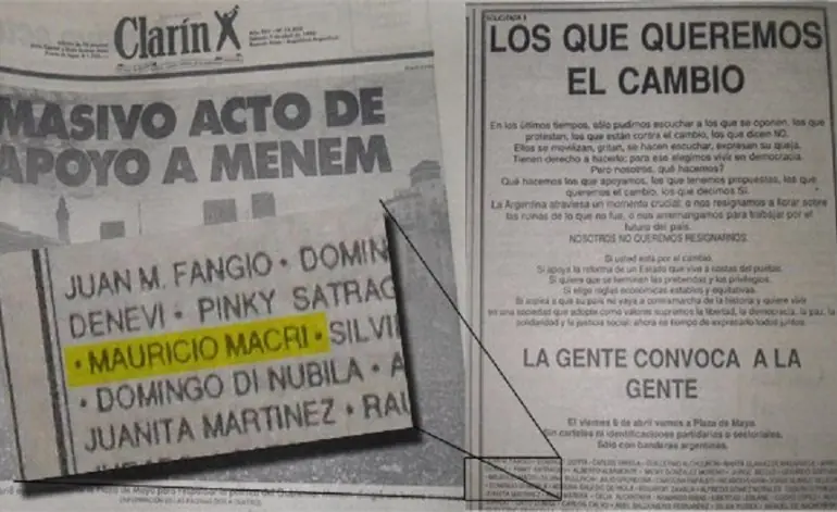La solicitada de Macri por el "cambio" y por Menem