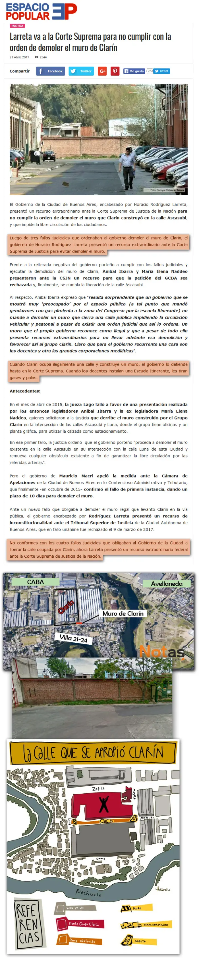 Larreta va a la corte para no demoler el muro de Clarín