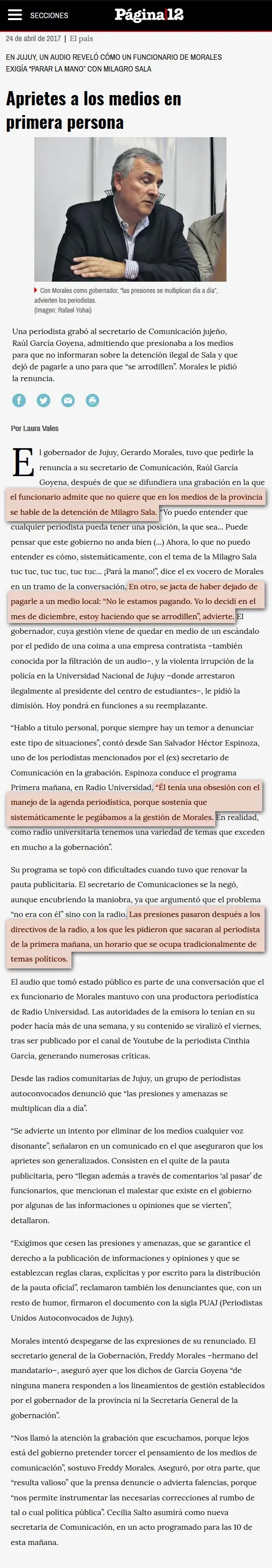 Jujuy: Apriete de Morales a los medios