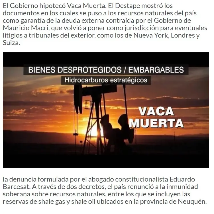 Desmintiendo "Sabia decisión de macri en entregar vaca muer"