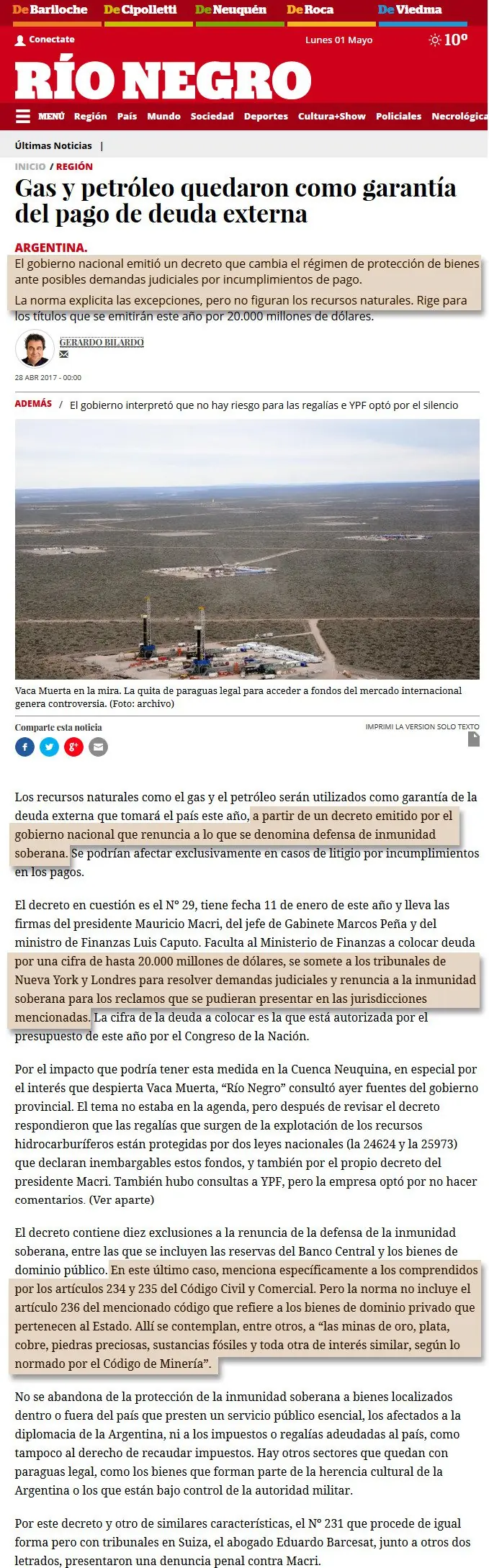 Macri: Deuda externa a cambio de recursos naturales