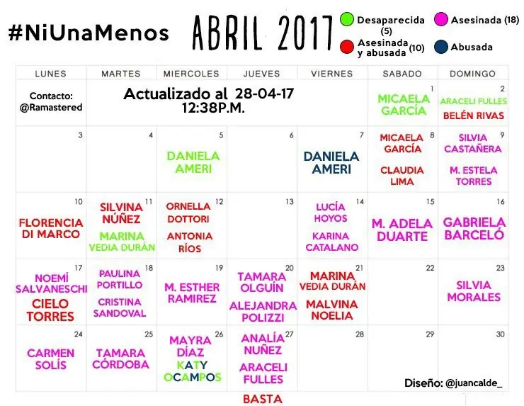 El viral calendario de los feminicidios en Argentina