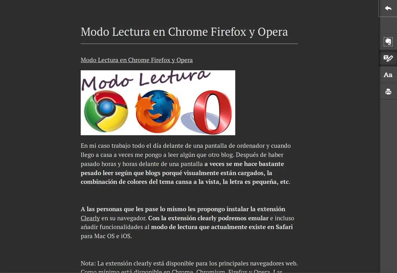 Modo Lectura en Chrome Firefox y Opera