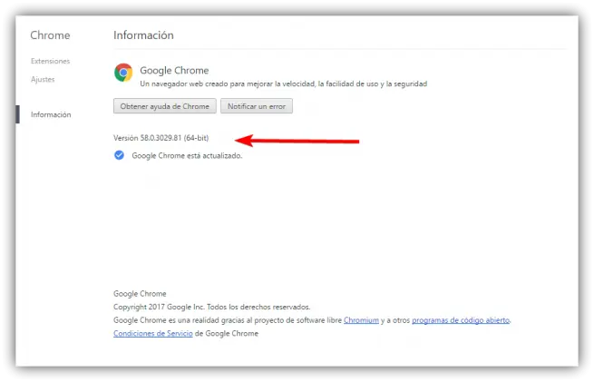 versiones chrome