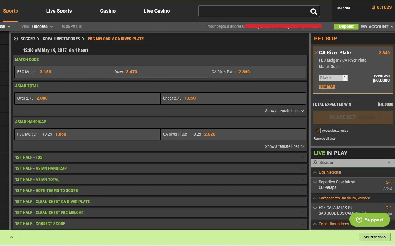 Aposte US$306 a River, mira cuanto pago.