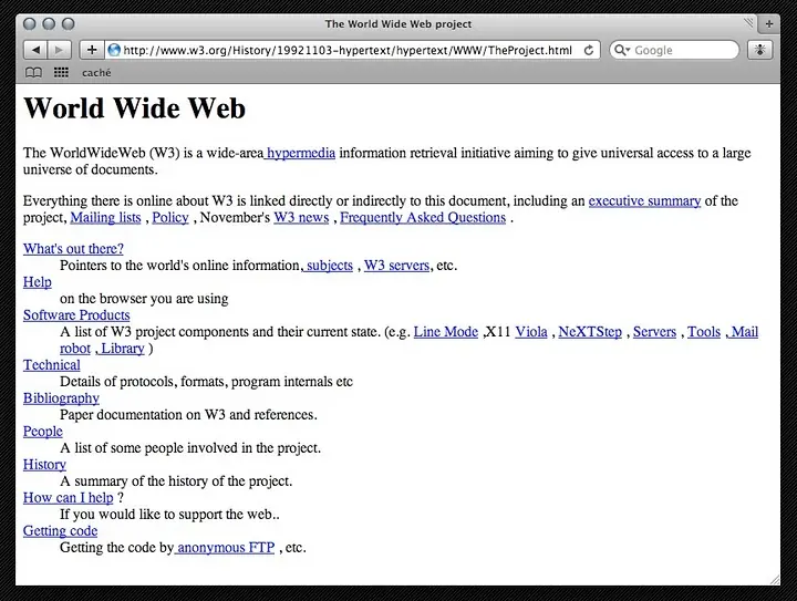 Esta es la primera pagina web de la historia de internet
