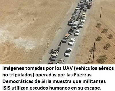 Los guapos del ISIS escapan de Siria usando escudos humanos.