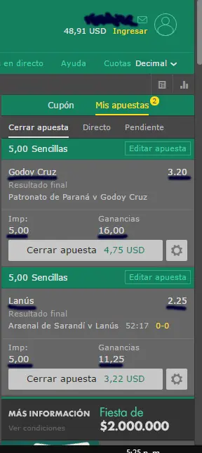 Le aposte unos $$ a Lanus y Godoy Cruz, mira como me fue