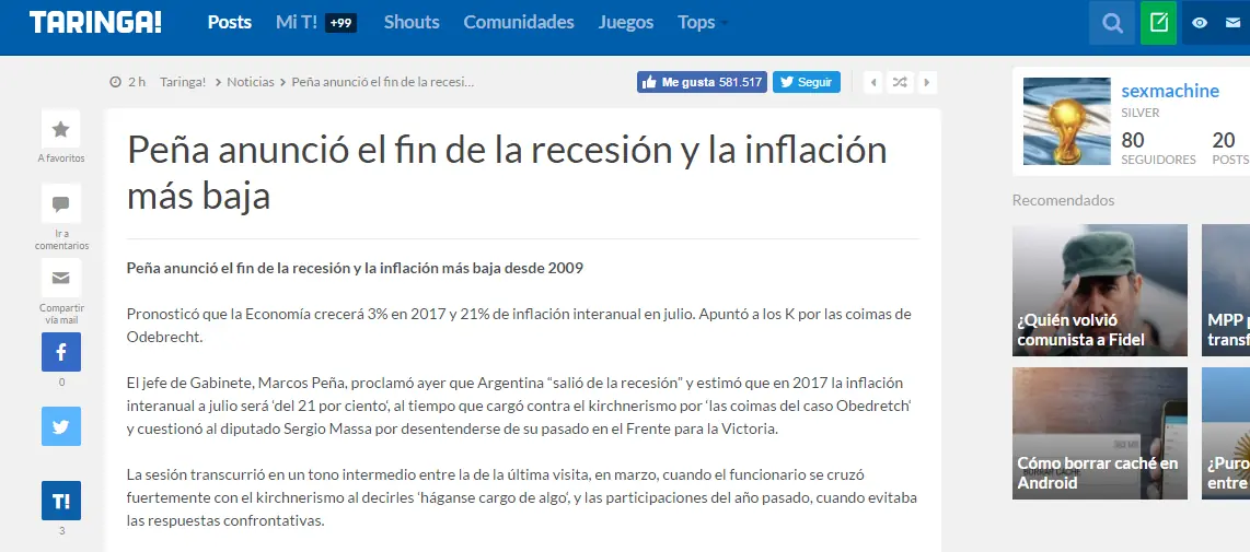 Desmintiendo Peña anunció el fin de la recesión y la infl