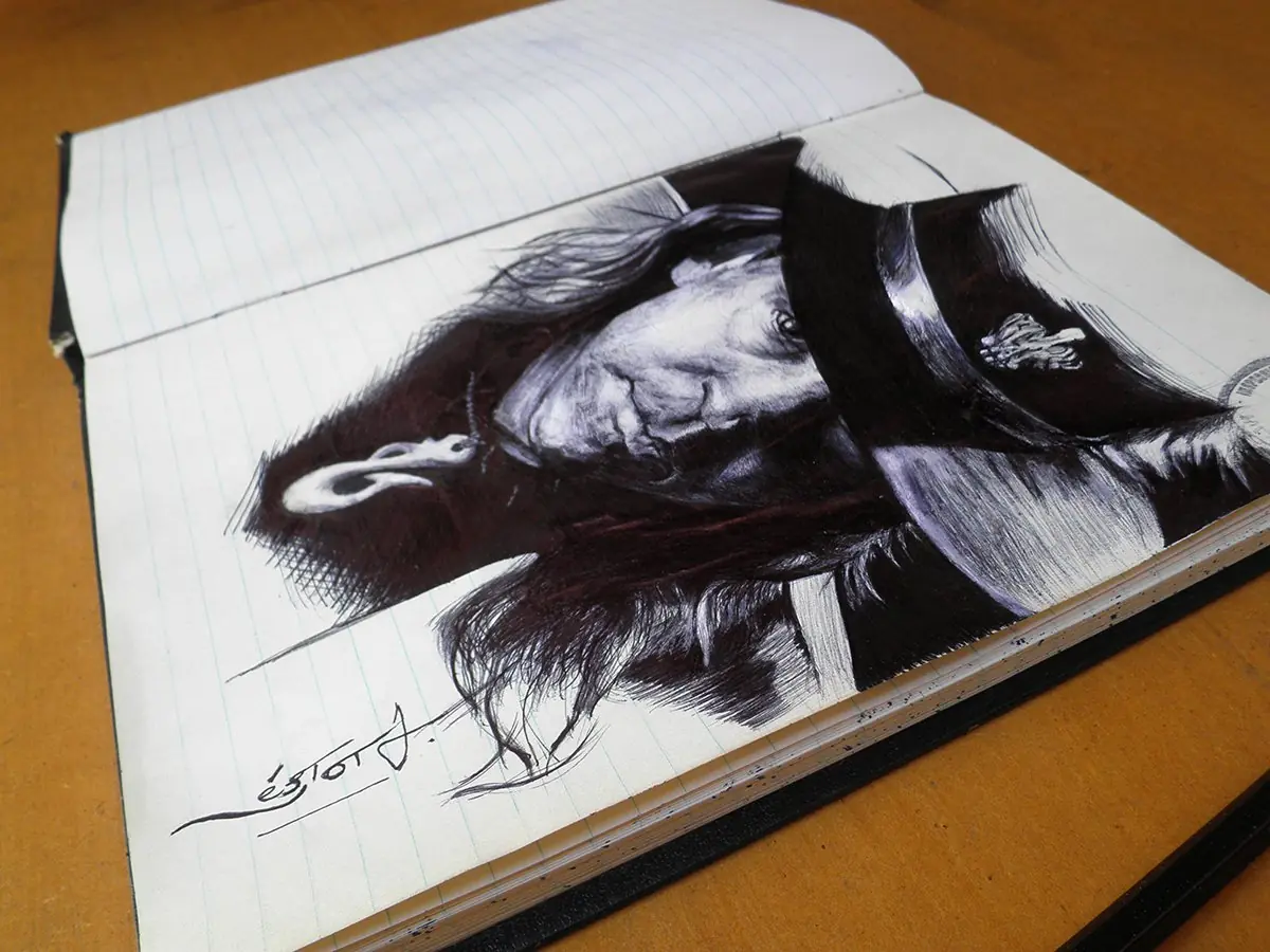 Stevie Ray Vaughan: Dibujo lapicera Bic libro de actas 2
