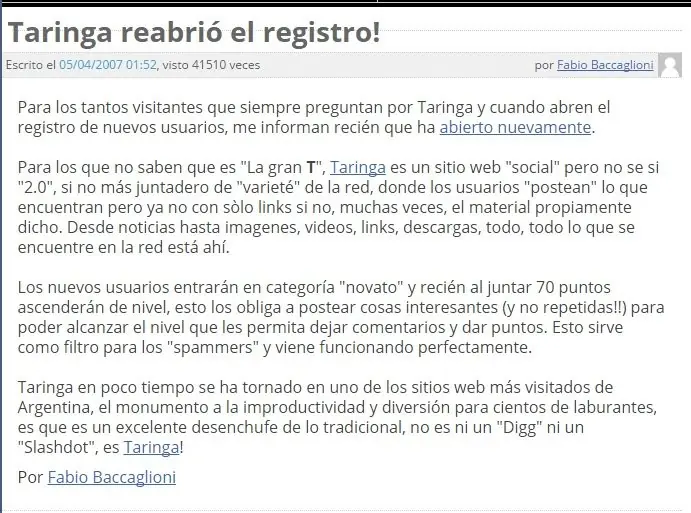 el día que taringa cerró el registro para la virgada