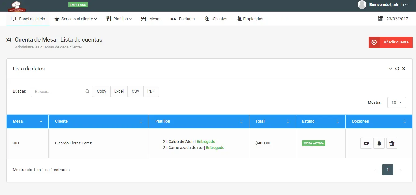 Sistema de restaurante en PHP y MySQL