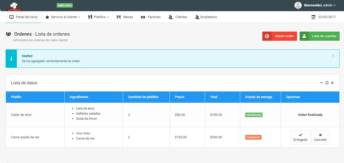 Sistema de restaurante en PHP y MySQL