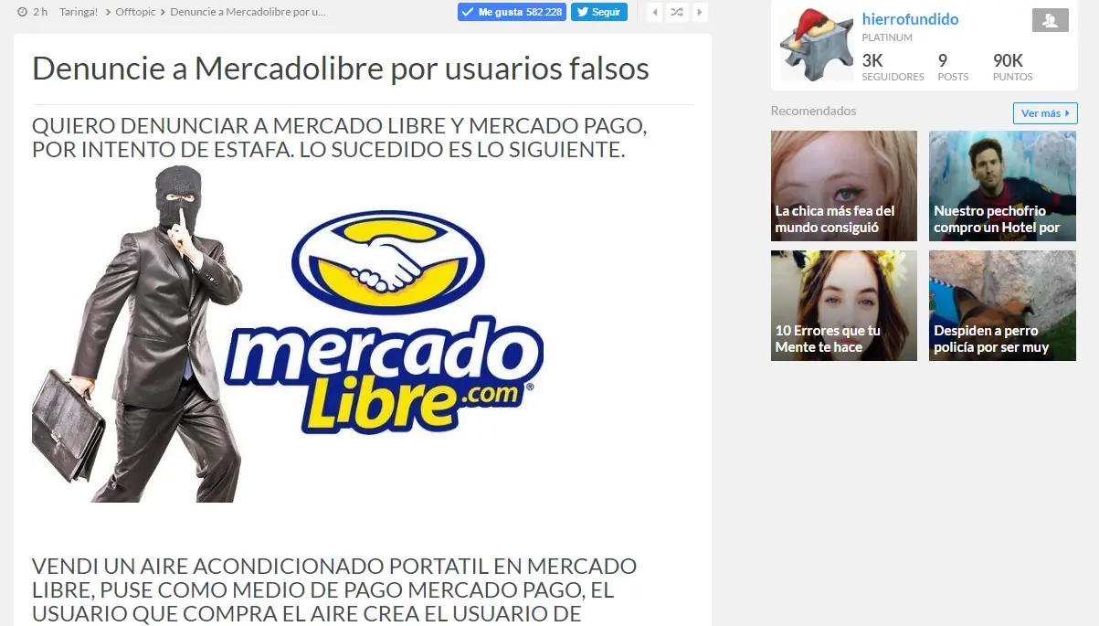 Desmintiendo a Denuncie a Mercadolibre por usuarios falsos