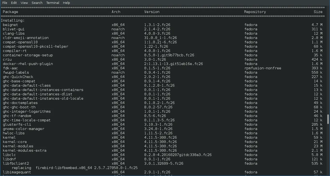 actualizar a fedora26