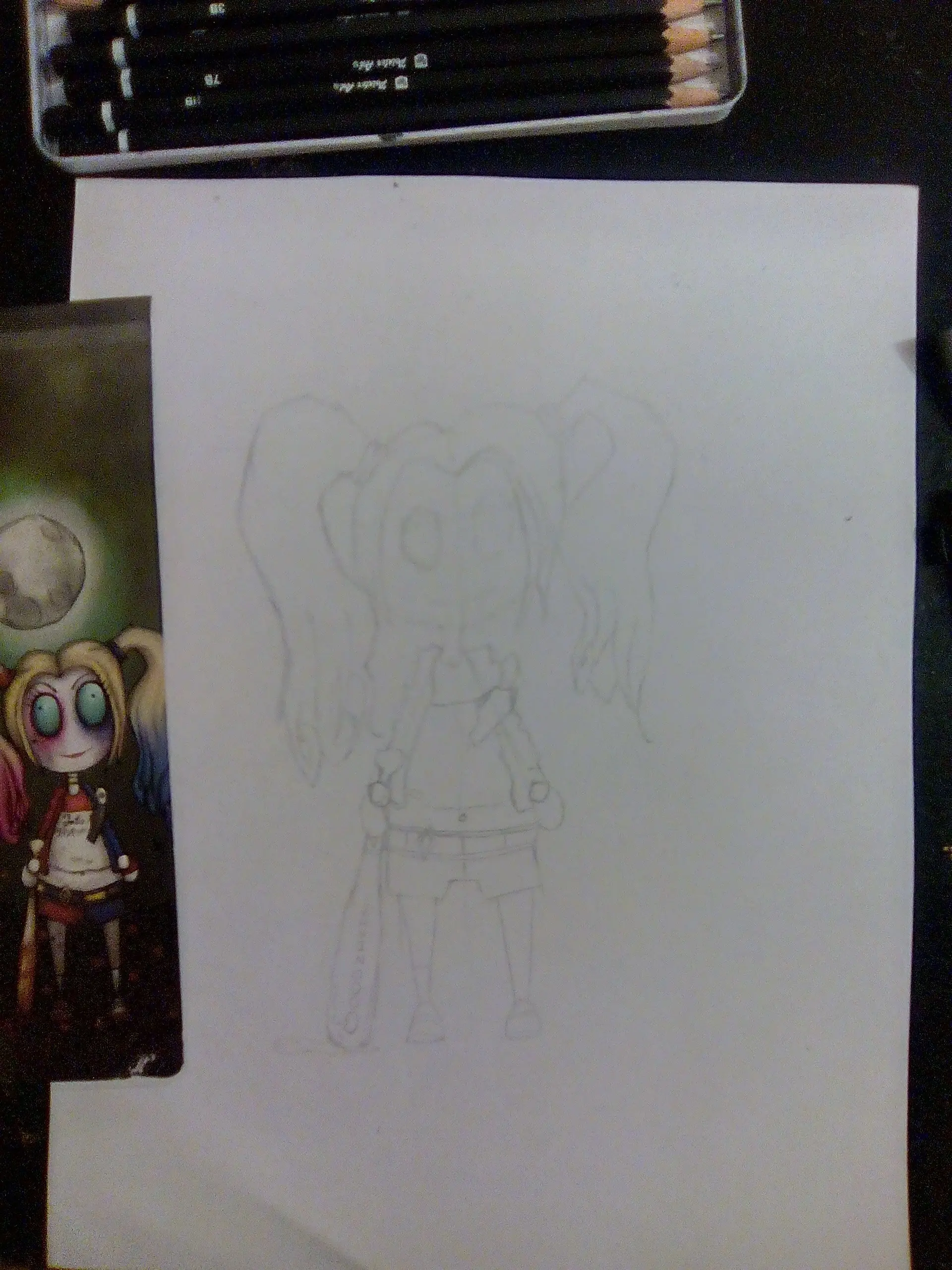 Dibujo de Harley Quiin en lapiz y colores