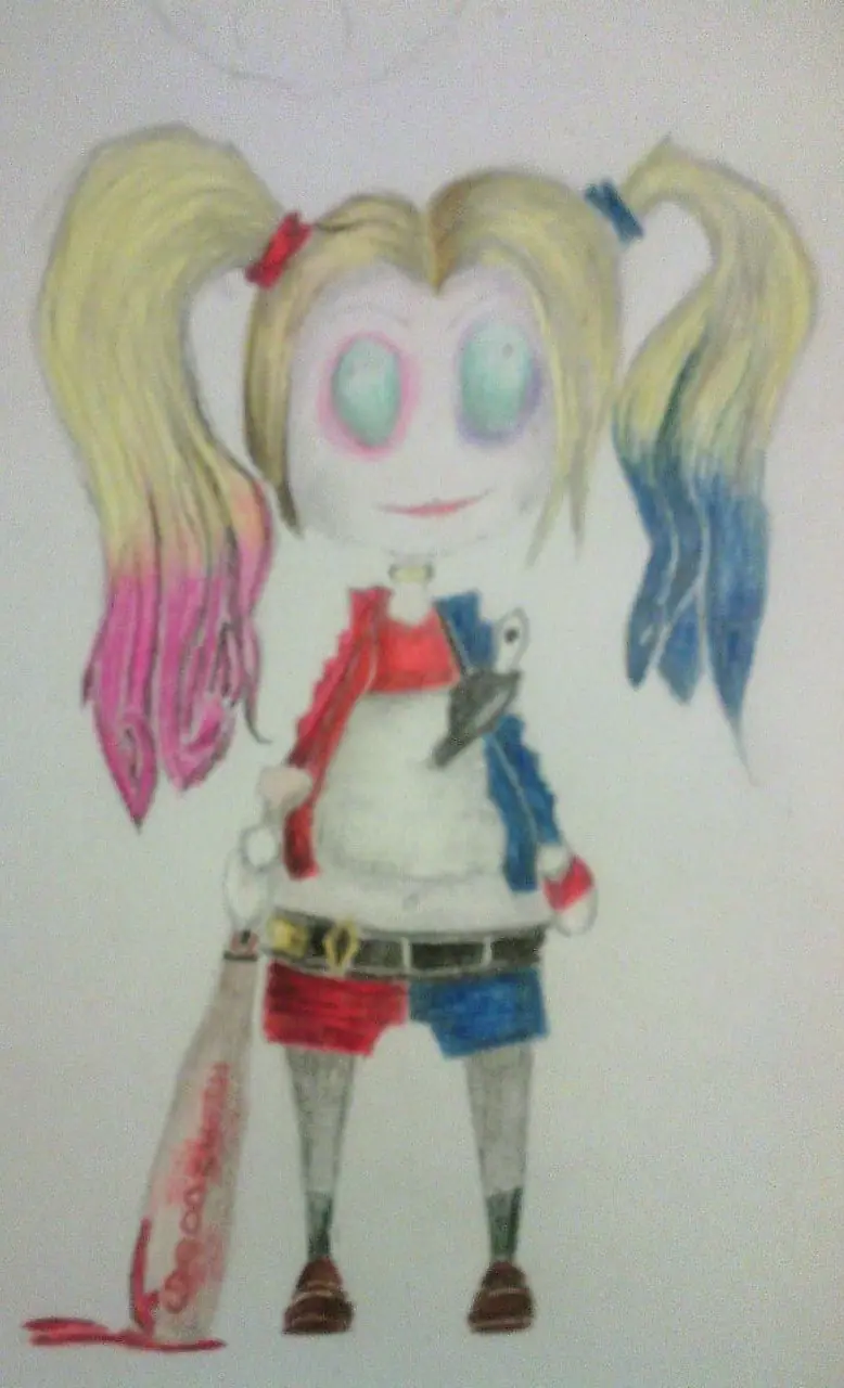 Dibujo de Harley Quiin en lapiz y colores