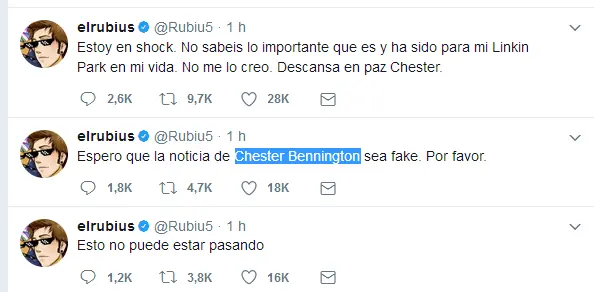 Rubius triste por muerte de Chester Bennington